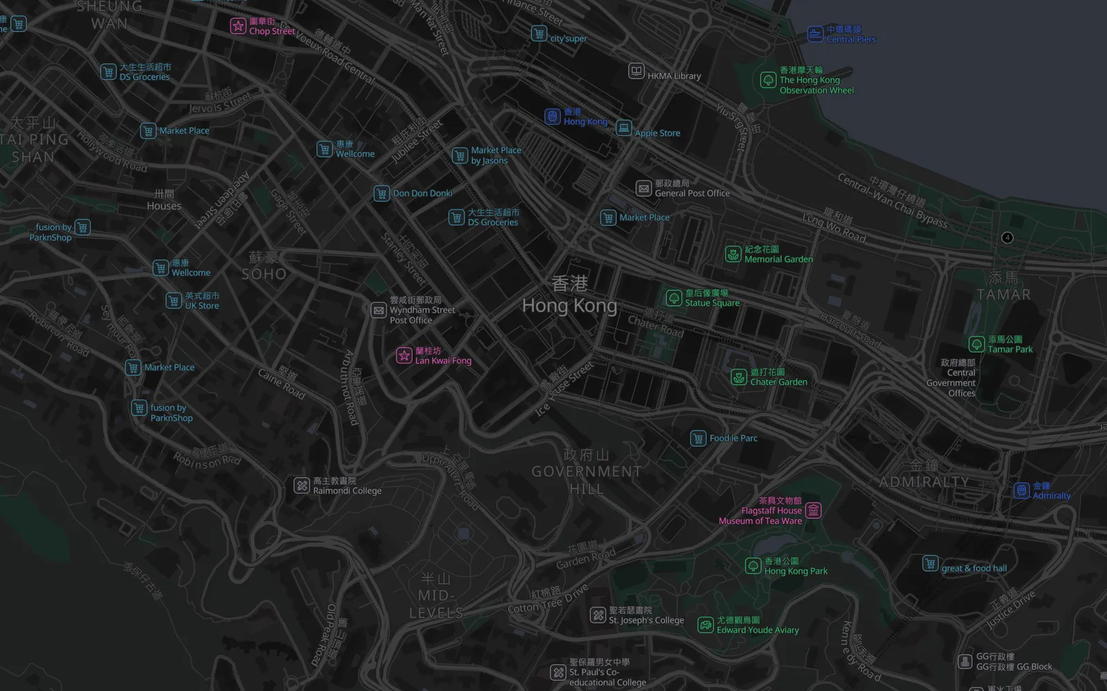 The Vertral Spatial Engine map: the pedestrian graph over Hong Kong that Pathways routes on
